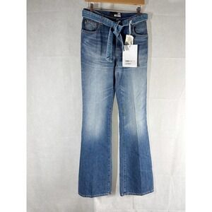 Love Moschino Wide Leg Belted Jeans Tall Size 27 Blue Wash